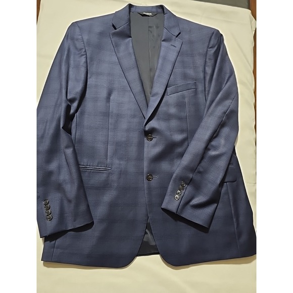 Jos A Bank Mens Sport Coat Blazer Suit Jacket Blue Plaid Wool 44L Notch